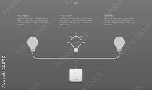Abstract light bulb and light switch on gray background. Lamp and switch with area for text. Vector.