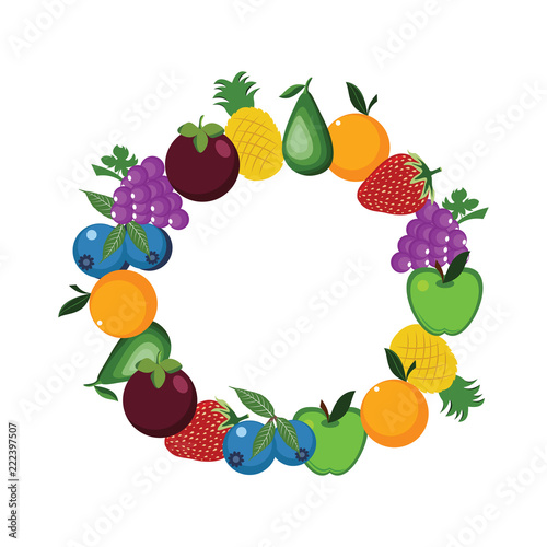 Fresh Healthy Fruit Round Circle Frame Illustration