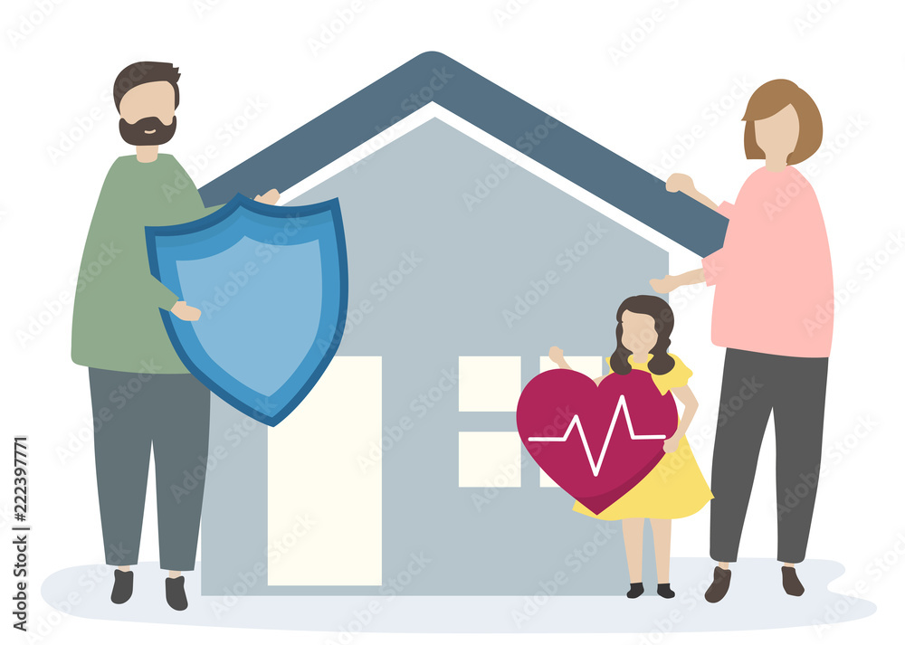 Family with home insurance and security Family with home insurance and security