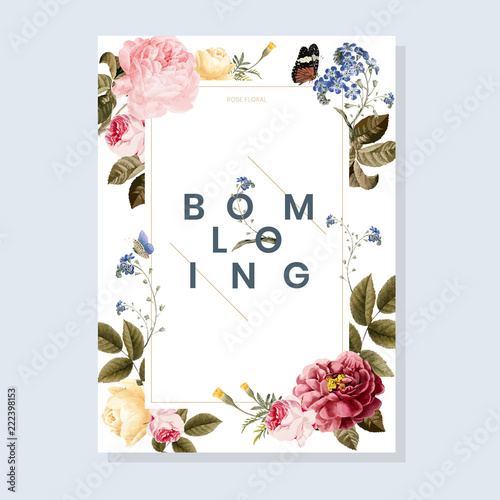 Blooming floral frame card illustration