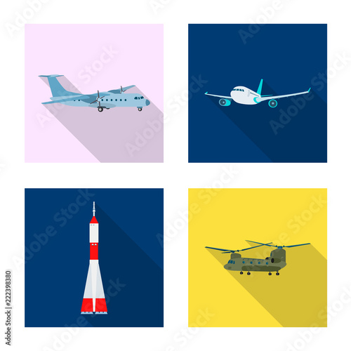Vector illustration of plane and transport icon. Set of plane and sky vector icon for stock.