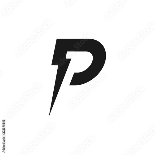 Letter P and lightning bolt logo design template