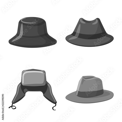 Vector illustration of headwear and cap icon. Set of headwear and accessory stock symbol for web.