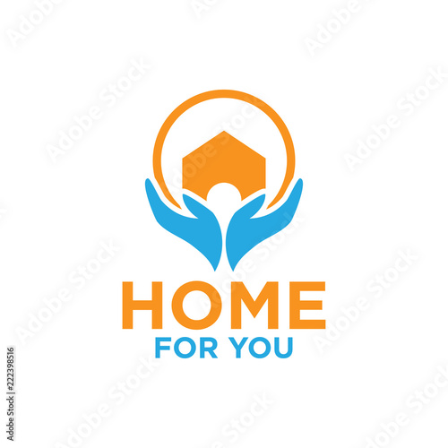 Illustration of home and hand logo design template