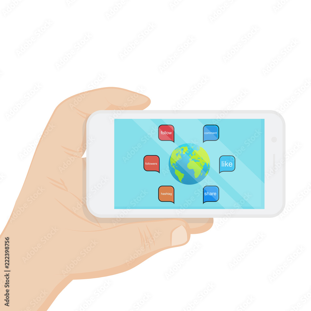 Vector design of smartphones with globe and social media icons Vector design of smartphones with globe and social media icons