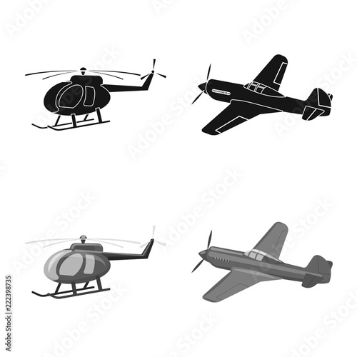Vector illustration of plane and transport logo. Collection of plane and sky vector icon for stock.