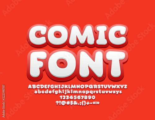 Vector Playful Comic Font. Set of Funny Alphabet Letters, Numbers and Symbols.