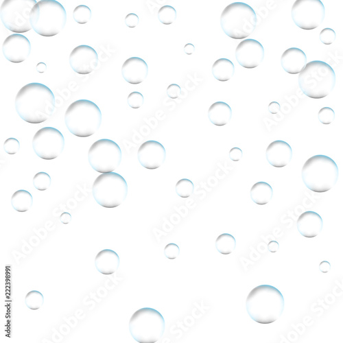 Underwater fizzing air bubbles on white background. Fizzy sparkles in water, sea, aquarium, ocean. Effervescent drink. Undersea vector texture.
