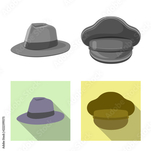 Vector illustration of headwear and cap icon. Set of headwear and accessory stock vector illustration.