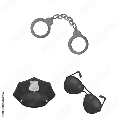 Police, Department monochrome icons in set collection for design.Detective and accessories vector symbol stock web illustration.