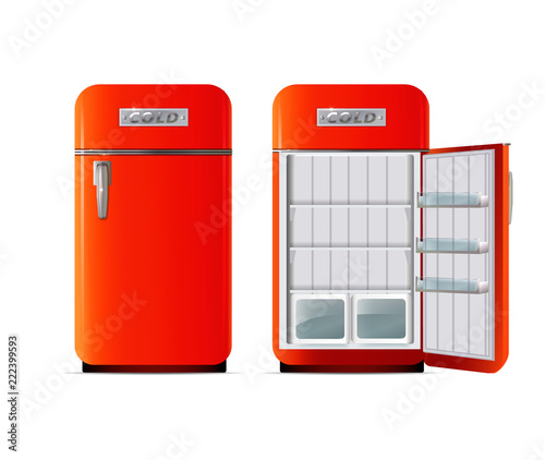 Full and empty fridge isolated on white.