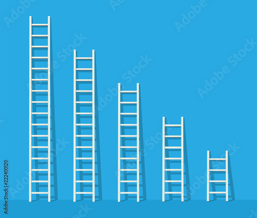 Big and small white step ladder near the wall. Vector illustration set.