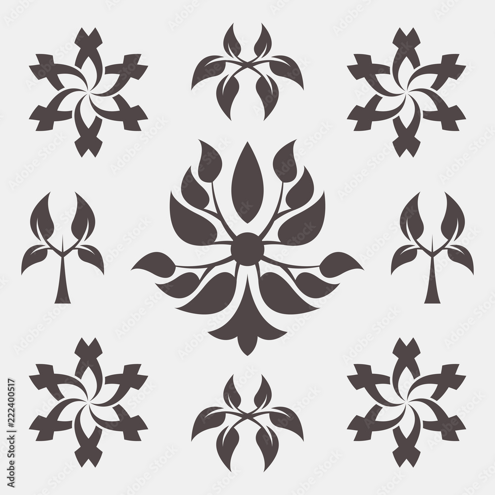 Fototapeta premium Set of abstract foliate signs. Tree template.