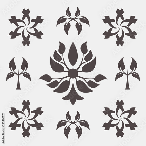 Fototapeta Naklejka Na Ścianę i Meble -  Set of abstract foliate signs. Tree template.