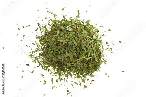 stevia. Dry stevia powder isolated on white background.Stevia rebaudiana, sweetener herb