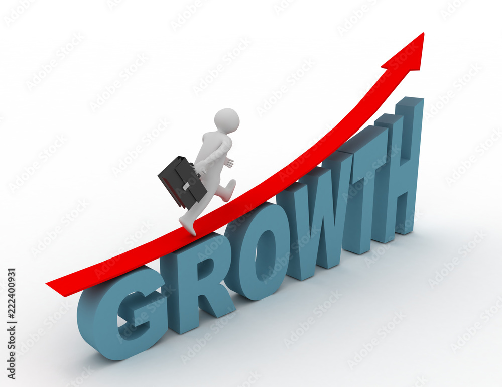 3d man run on word Growth. success concept 3d man run on word Growth. success concept