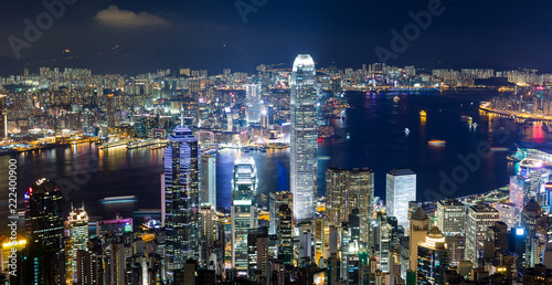 Hong Kong skyline at night © leungchopan