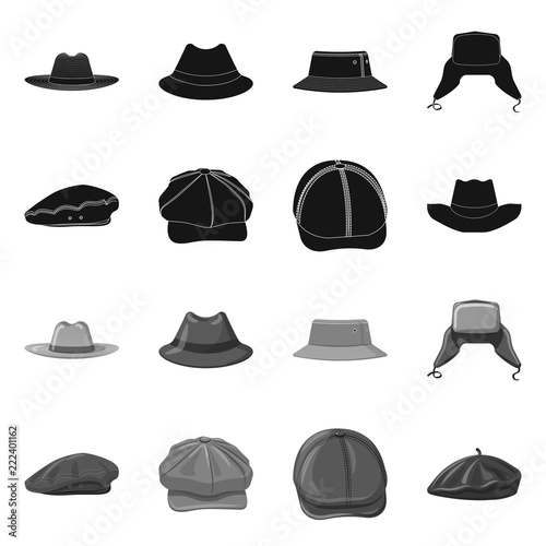 Vector design of headwear and cap sign. Set of headwear and accessory stock vector illustration.