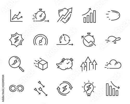 simple set of vector line icon, contain such lcon as speed, agile, boost, process, time and more