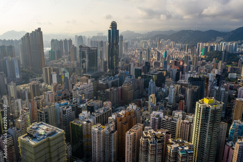 Fototapeta premium Drone fly over Hong Kong city