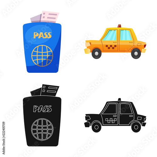 Vector design of airport and airplane symbol. Collection of airport and plane vector icon for stock.