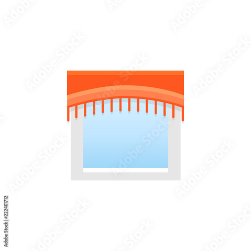 Red fabric arched valance with fringe. Vector illustration. Flat icon of pelmet. Front view.