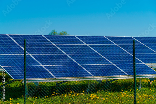 Solar Panels with sunlight and blue