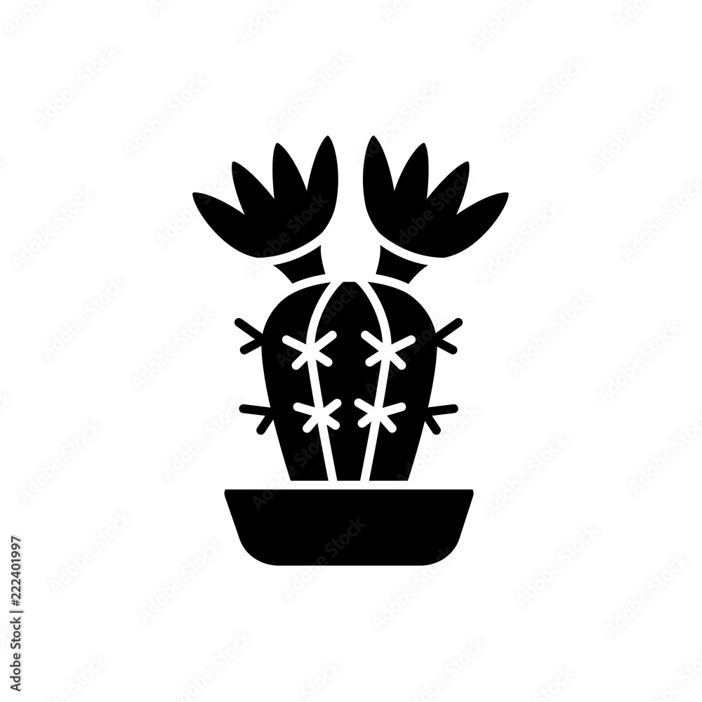 Vector illustration of blooming notocactus. Flat icon of desert cactus plant in the pot. Isolated object on white background. Home decor element. Vector illustration of blooming notocactus. Flat icon of desert cactus plant in the pot. Isolated object on white background. Home decor element.
