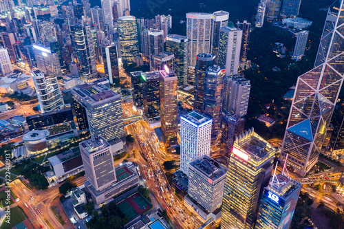  Hong Kong business office tower in the evening © leungchopan