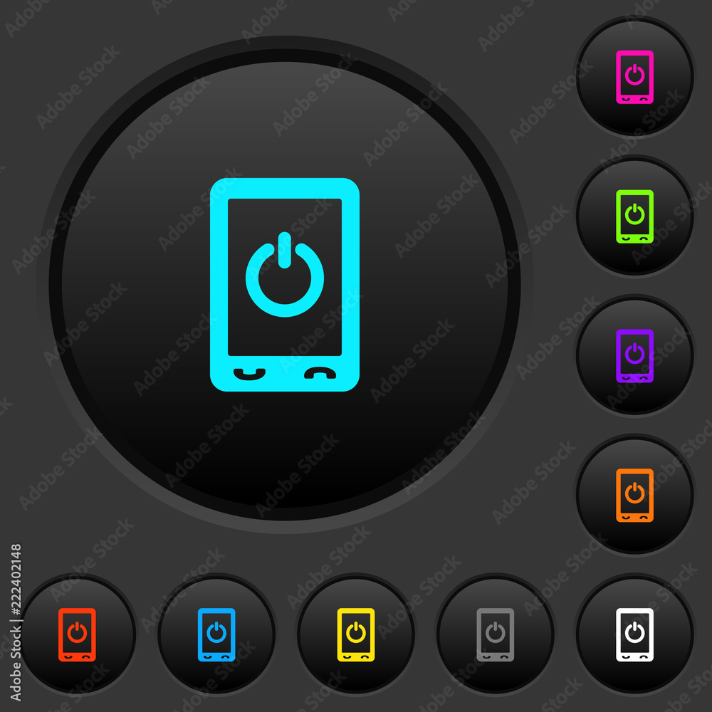 Mobile power off dark push buttons with color icons Mobile power off dark push buttons with color icons