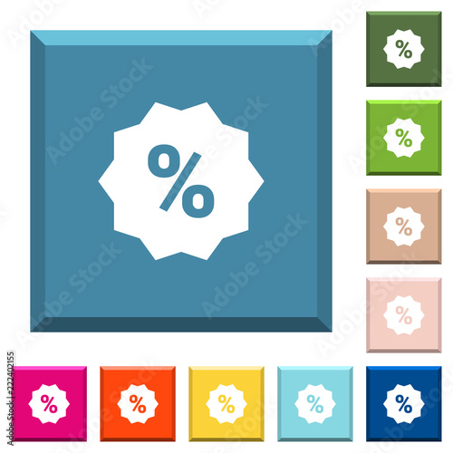 Discount sticker white icons on edged square buttons