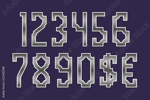 Gaming stylized monochrome numbers with currency signs of dollar and euro.