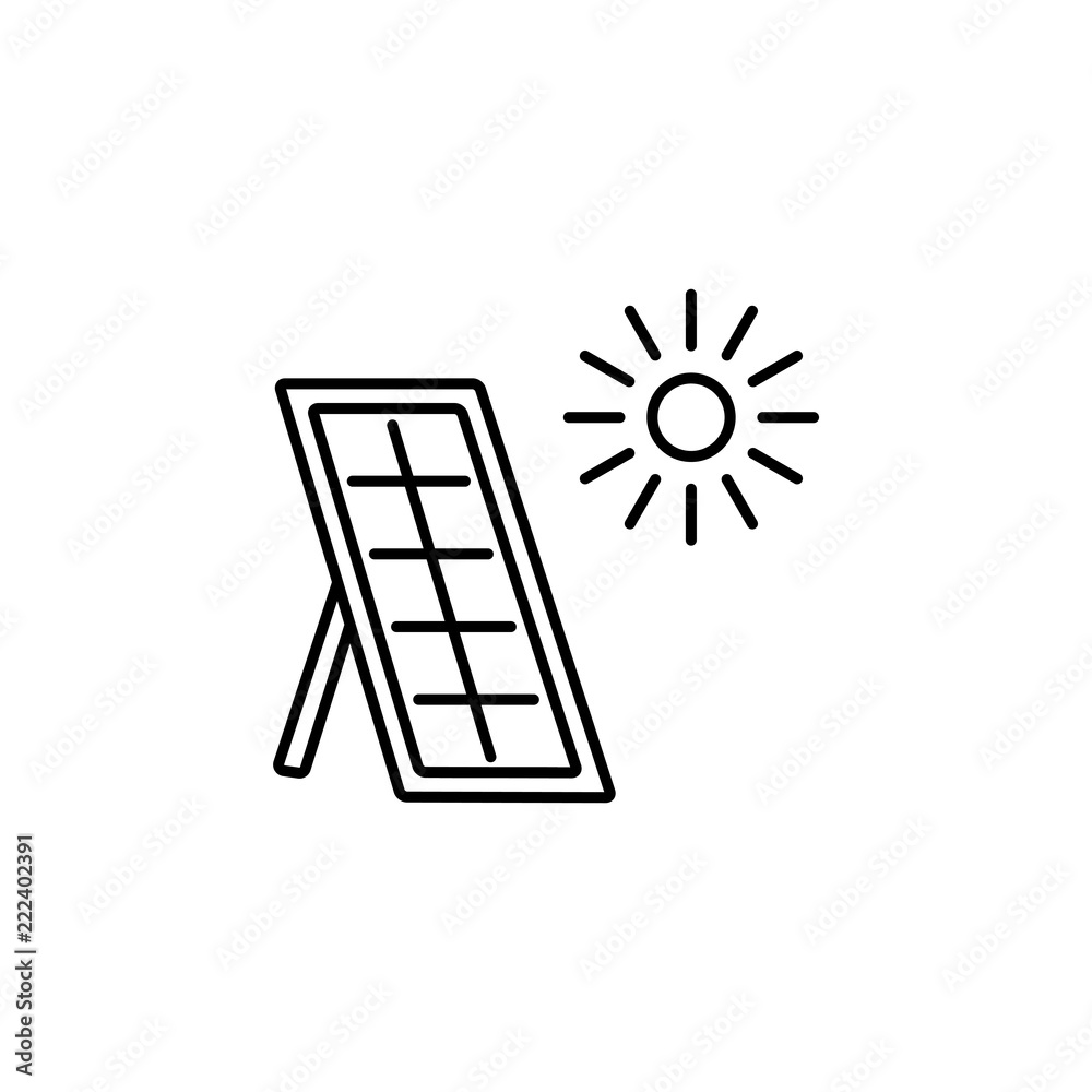 Vector line illustration of solar thermal panel & sun. House heating system. Isolated on white background. Vector line illustration of solar thermal panel & sun. House heating system. Isolated on white background.