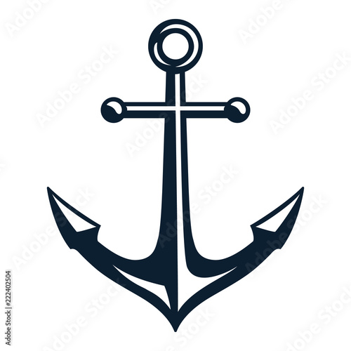 Vector illustration, monochrome sea anchor icon isolated on white background. Simple shape for design logo, emblem, symbol, sign, badge, label, stamp.