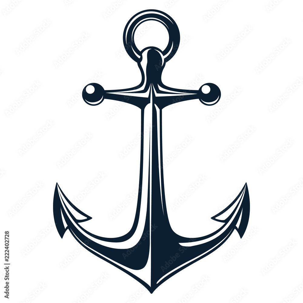 Vector illustration, monochrome sea anchor icon isolated on white