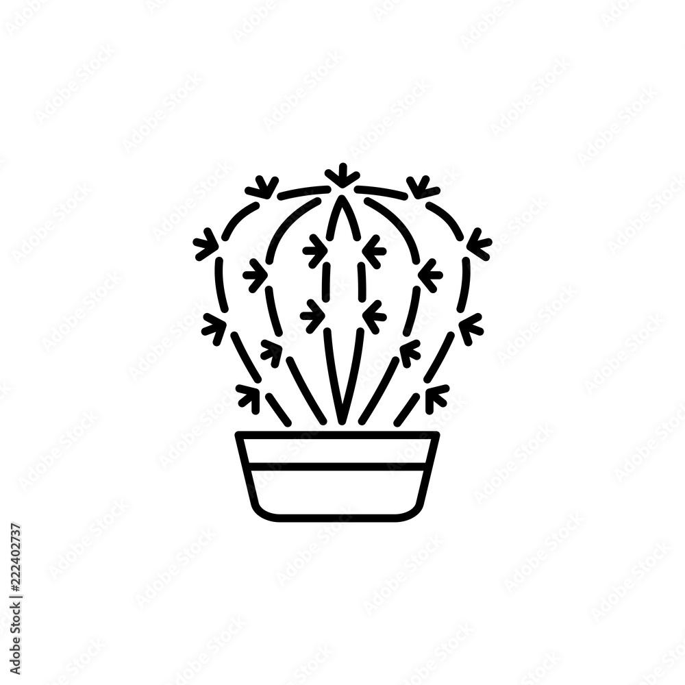 Black & white vector illustration of cactus in pot. Decorative home ...