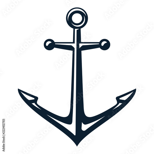 Vector illustration, monochrome sea anchor icon isolated on white background. Simple shape for design logo, emblem, symbol, sign, badge, label, stamp.