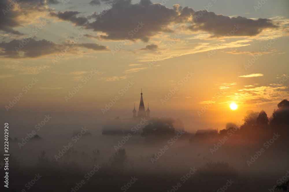 Naklejka premium утро в деревне