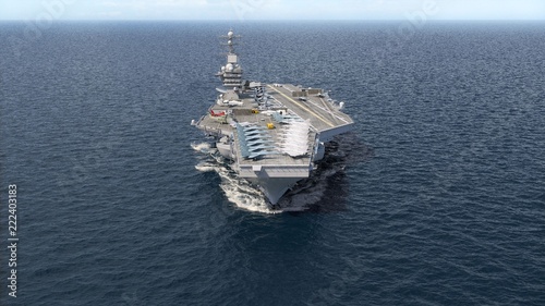 Aircraft carrier crossing the ocean 3D rendering