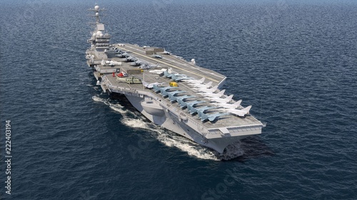 Aircraft carrier crossing the ocean 3D rendering