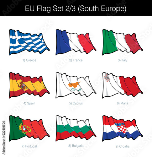 European Union Waving Flag Set - South Europe