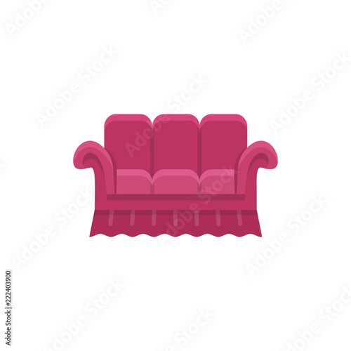 Red bridgewater sofa. Vector illustration. Flat icon of settee. Front view.
