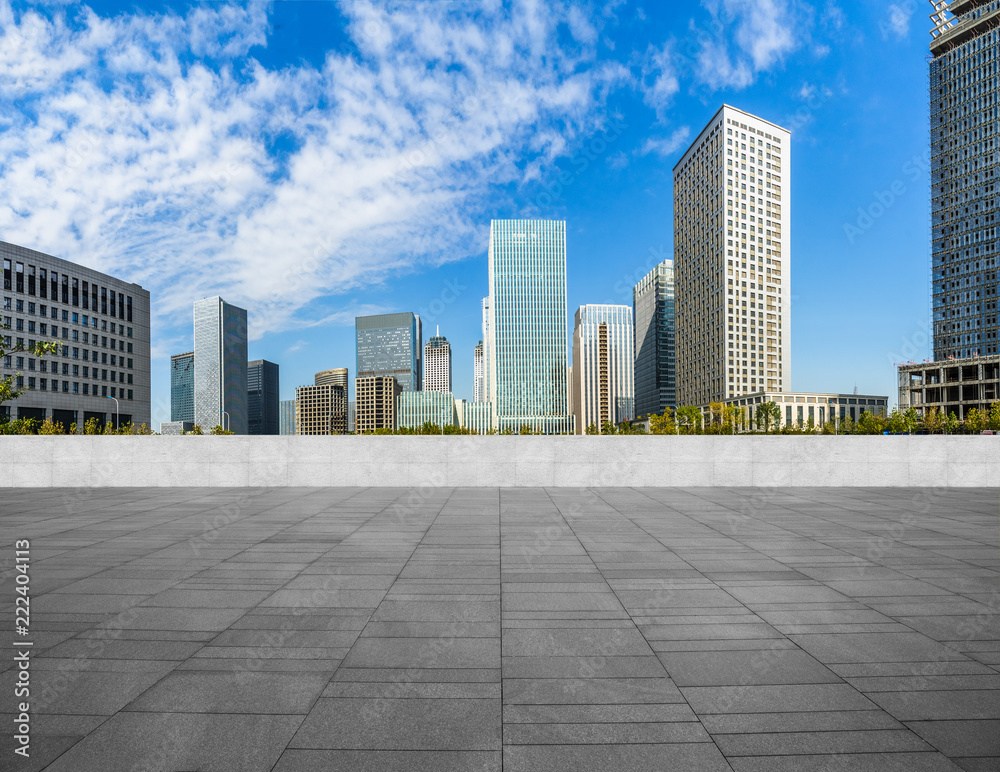 Panoramic skyline and buildings with empty square floor. Panoramic skyline and buildings with empty square floor.