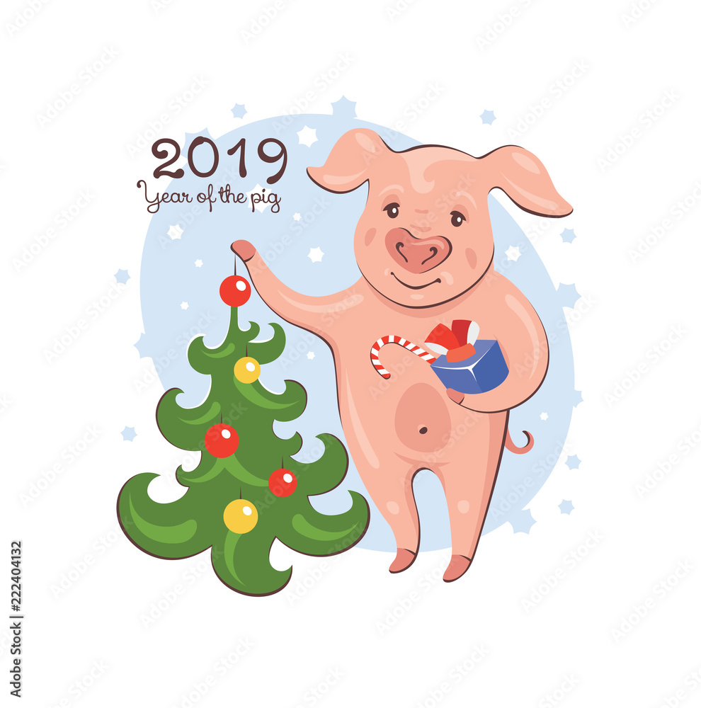 Fototapeta premium 2019 Year of The Pig Greeting Card