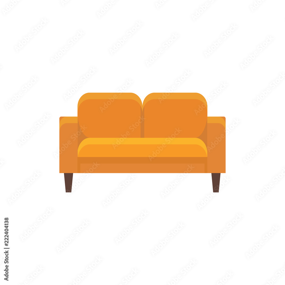 Orange loveseat. Vector illustration. Flat icon of double sofa. Cushioned settee. Orange loveseat. Vector illustration. Flat icon of double sofa. Cushioned settee.