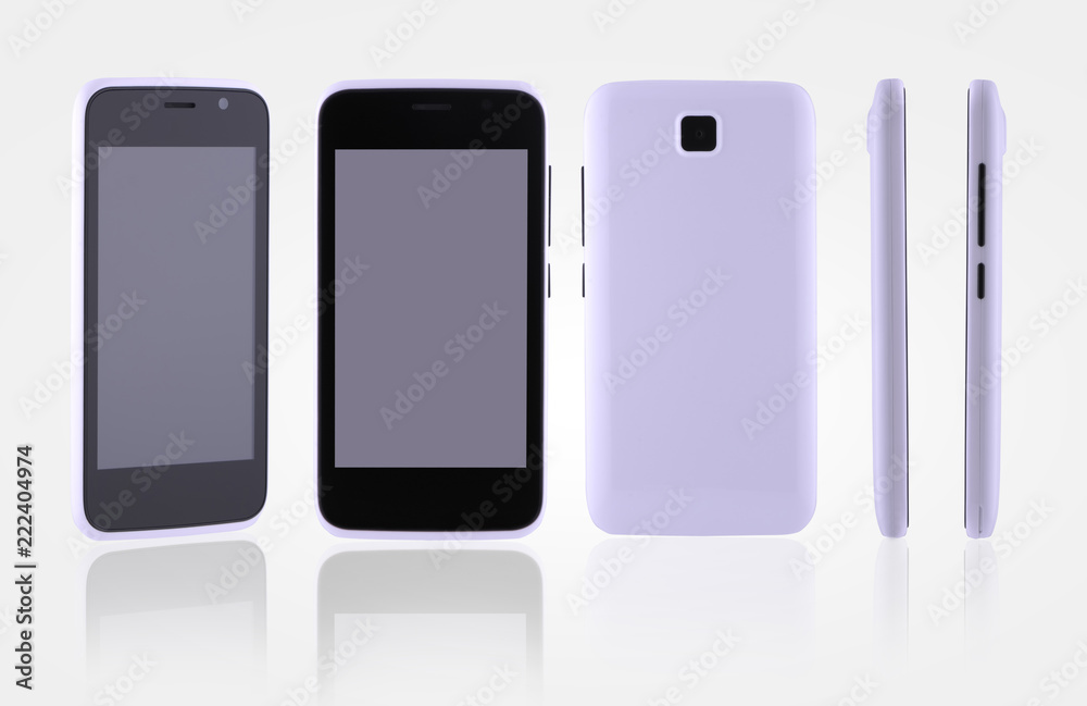 modern mobile phone on white background with reflection review with different angles. for copy space and cut out modern mobile phone on white background with reflection review with different angles. for copy space and cut out