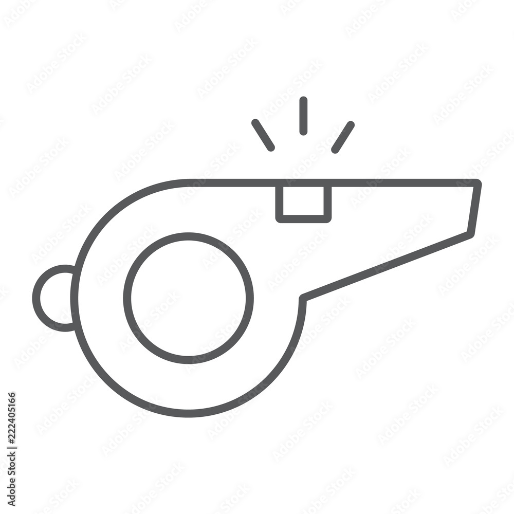 Whistle thin line icon, game and sport, referee sign, vector graphics, a linear pattern on a white background, eps 10. Whistle thin line icon, game and sport, referee sign, vector graphics, a linear pattern on a white background, eps 10.