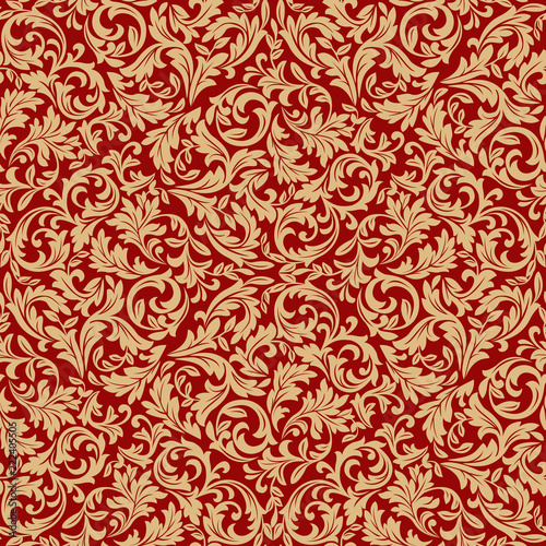 Floral pattern. Vintage wallpaper in the Baroque style. Seamless vector background. Red and gold ornament for fabric, wallpaper, packaging. Ornate Damask flower ornament
