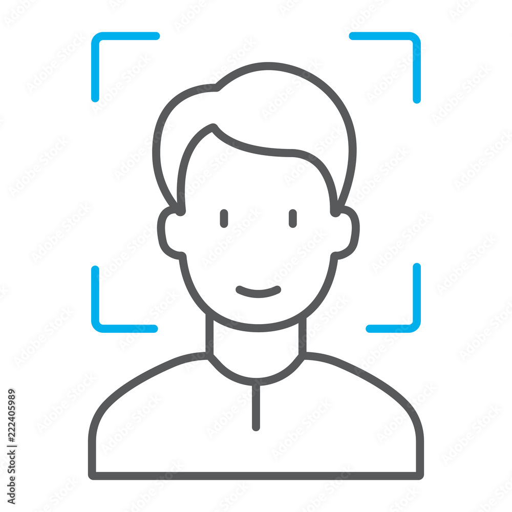 Face ID thin line icon, face recognition and face identification, face scanning sign, vector graphics, a linear pattern on a white background, eps 10.