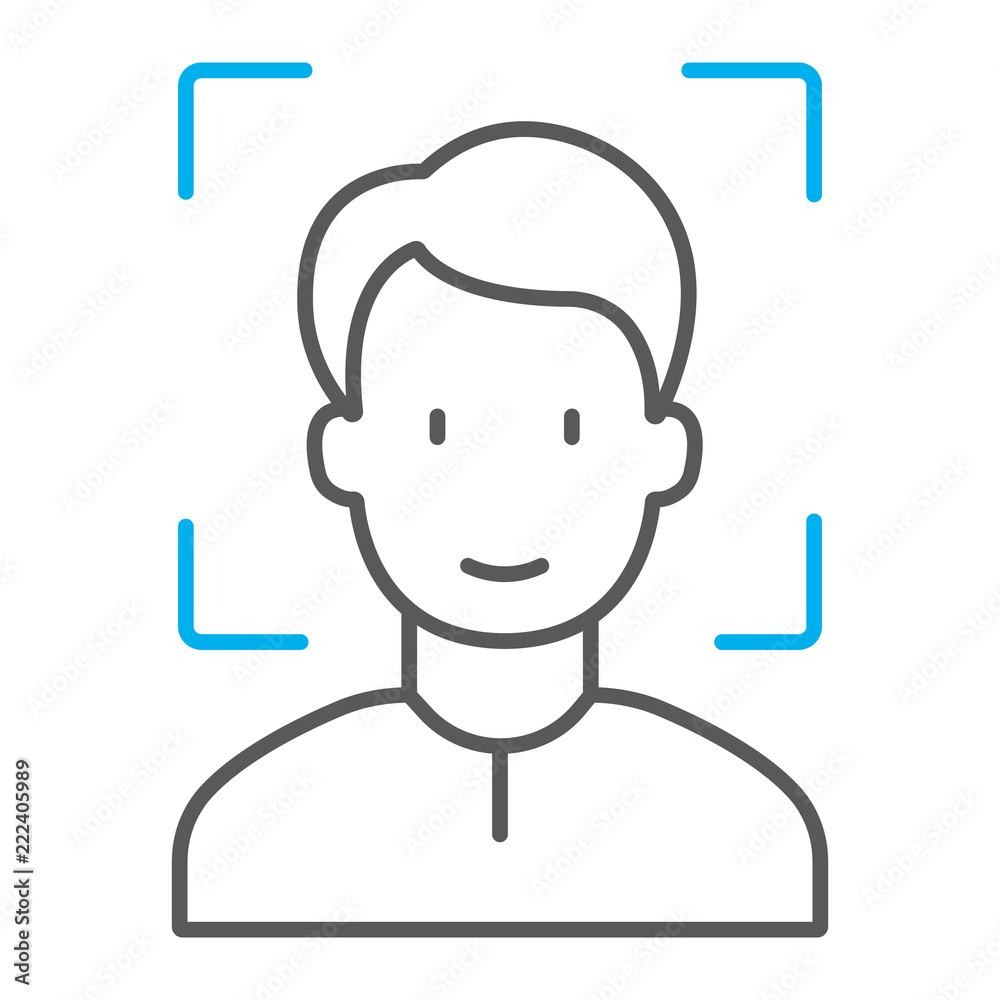 Face ID thin line icon, face recognition and face identification, face scanning sign, vector graphics, a linear pattern on a white background, eps 10. Face ID thin line icon, face recognition and face identification, face scanning sign, vector graphics, a linear pattern on a white background, eps 10.